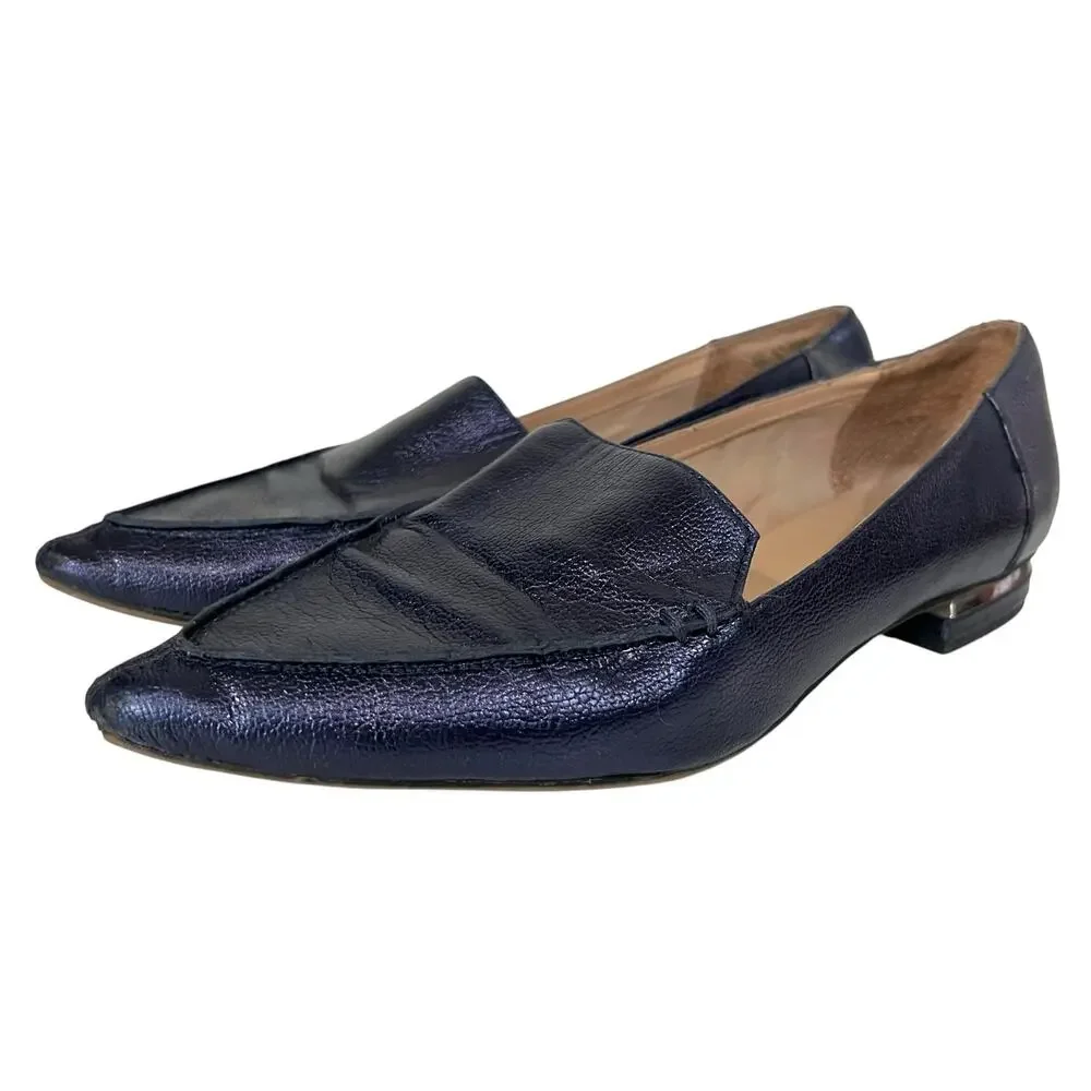 Franco Sarto Starland Blue Pebbled Leather Pointed Toe Loafers Flats Womens 10M